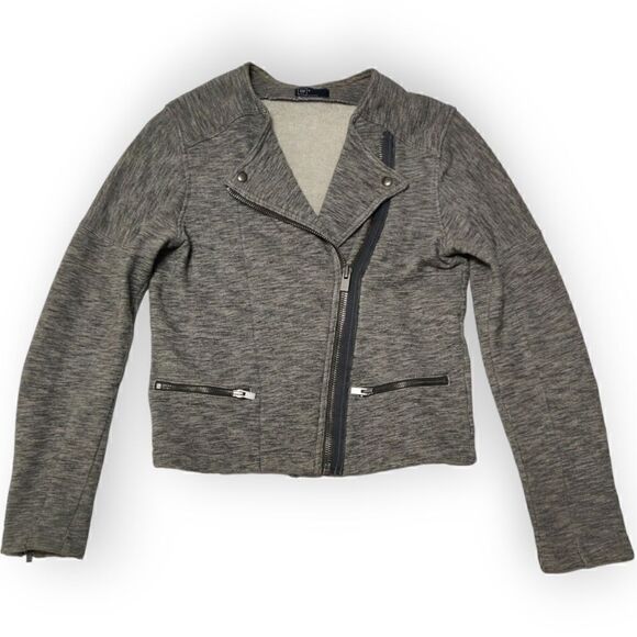 GAP GRAY 100% COTTON MOTO ZIP JACKET SIZE M - Picture 2 of 7